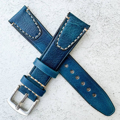 Genuine Leather Vintage Style Quick Release Watch Strap Blue 3