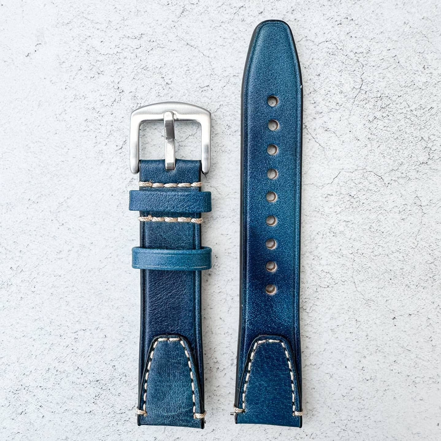 Genuine Leather Vintage Style Quick Release Watch Strap Blue 4