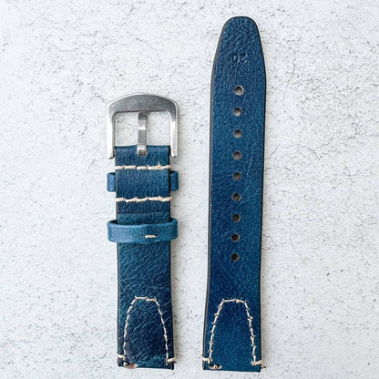 Genuine Leather Vintage Style Quick Release Watch Strap Blue 5