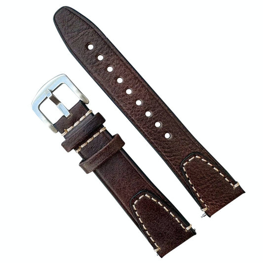 Genuine Leather Vintage Style Quick Release Watch Strap Dark Brown 1