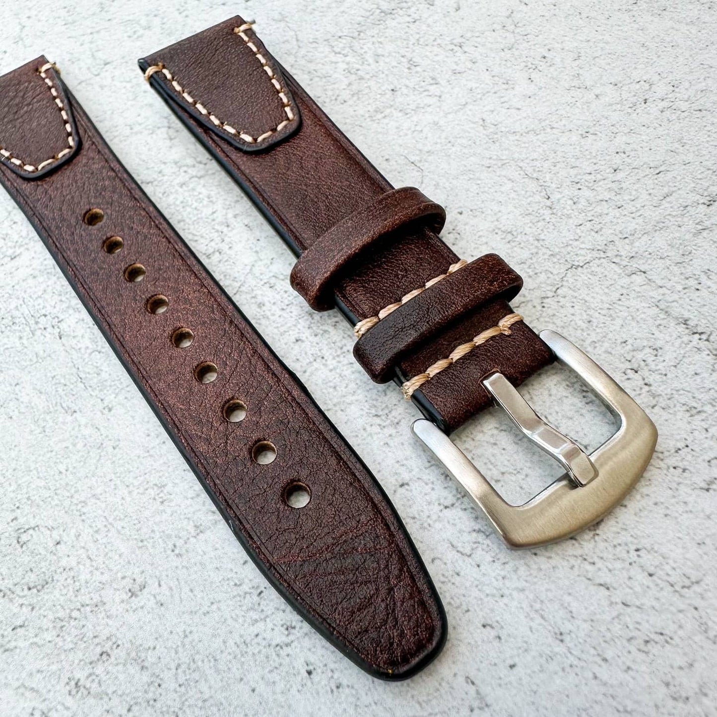 Genuine Leather Vintage Style Quick Release Watch Strap Dark Brown 2