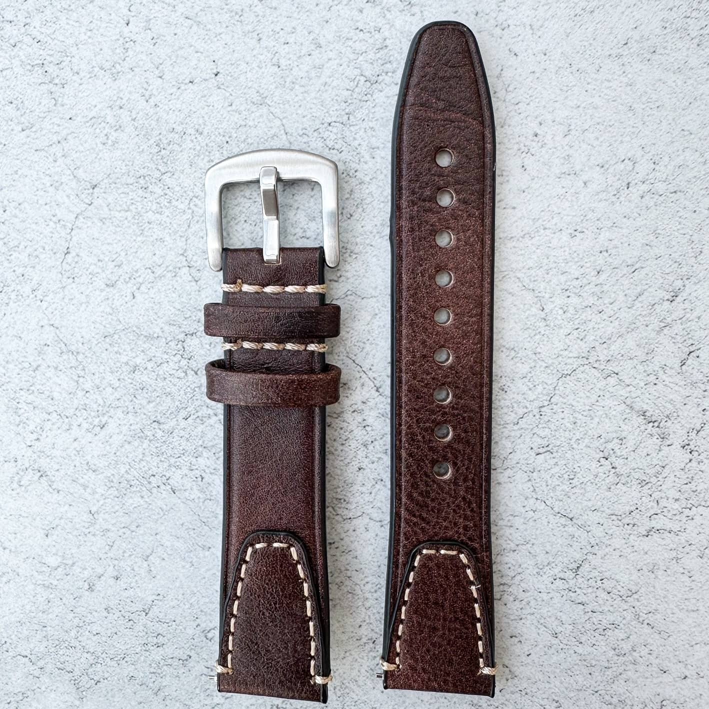 Genuine Leather Vintage Style Quick Release Watch Strap Dark Brown 4