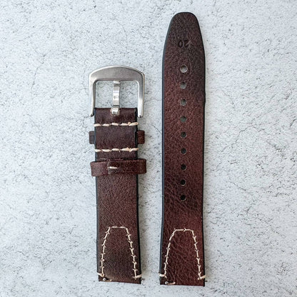 Genuine Leather Vintage Style Quick Release Watch Strap Dark Brown 5