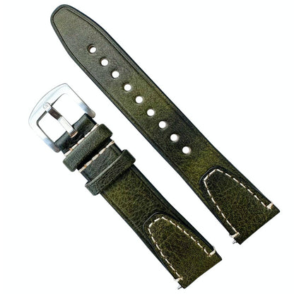 Genuine Leather Vintage Style Quick Release Watch Strap Green 1