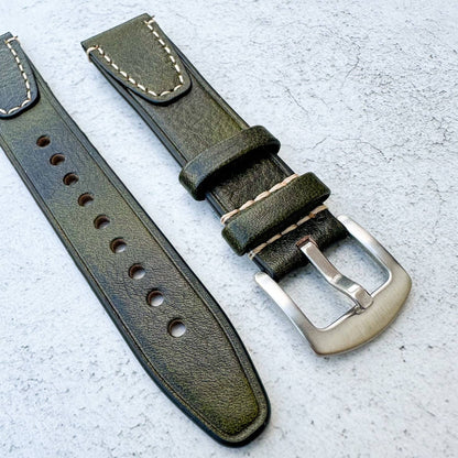 Genuine Leather Vintage Style Quick Release Watch Strap Green 2