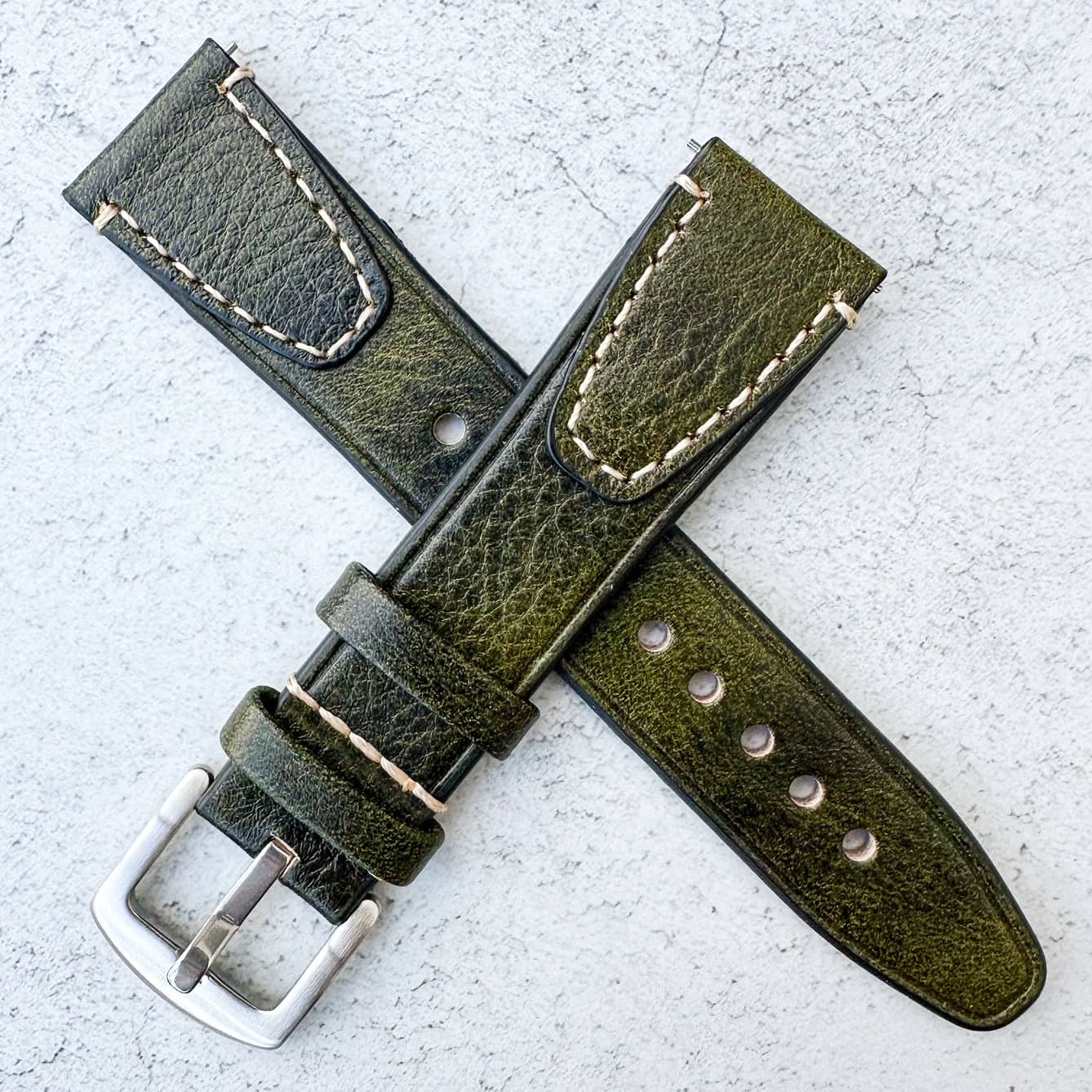 Genuine Leather Vintage Style Quick Release Watch Strap Green 3