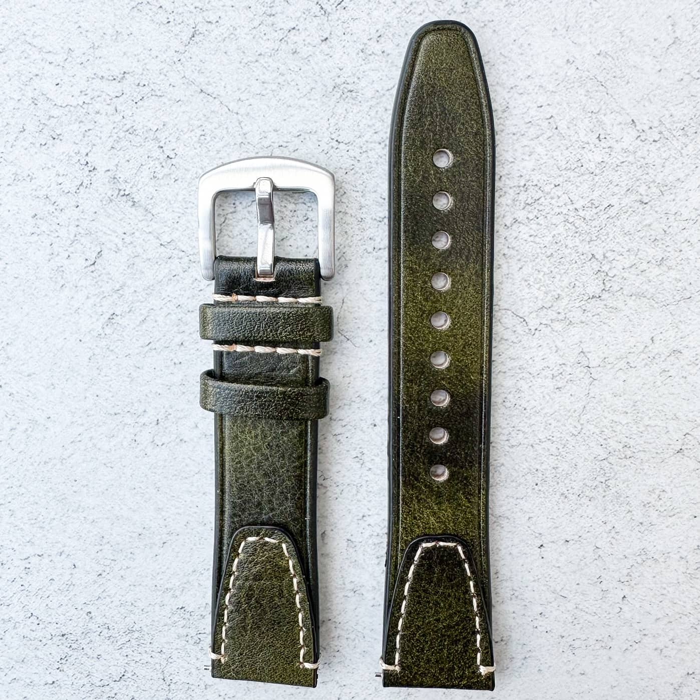 Genuine Leather Vintage Style Quick Release Watch Strap Green 4