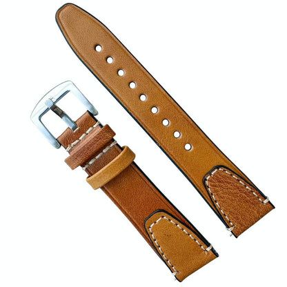 Genuine Leather Vintage Style Quick Release Watch Strap Light Brown 1