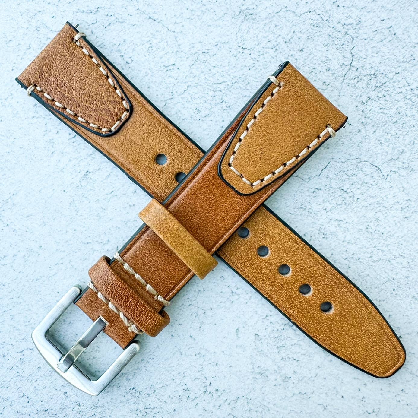 Genuine Leather Vintage Style Quick Release Watch Strap Light Brown 3
