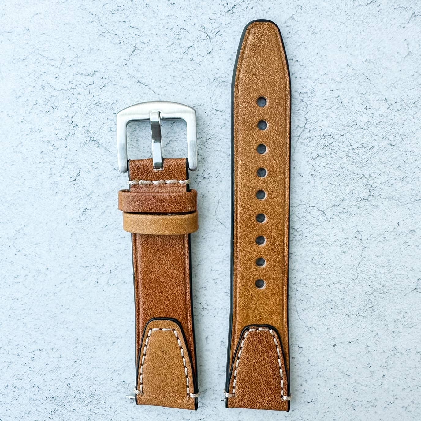 Genuine Leather Vintage Style Quick Release Watch Strap Light Brown 4