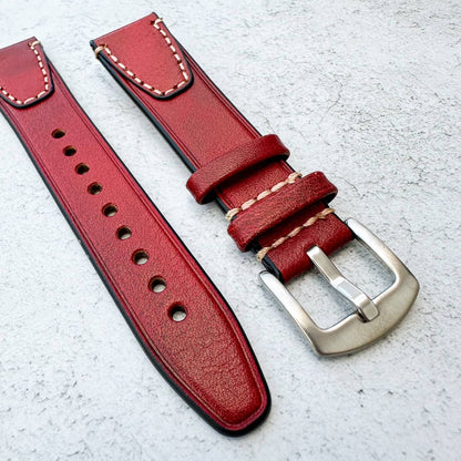 Genuine Leather Vintage Style Quick Release Watch Strap Red 2