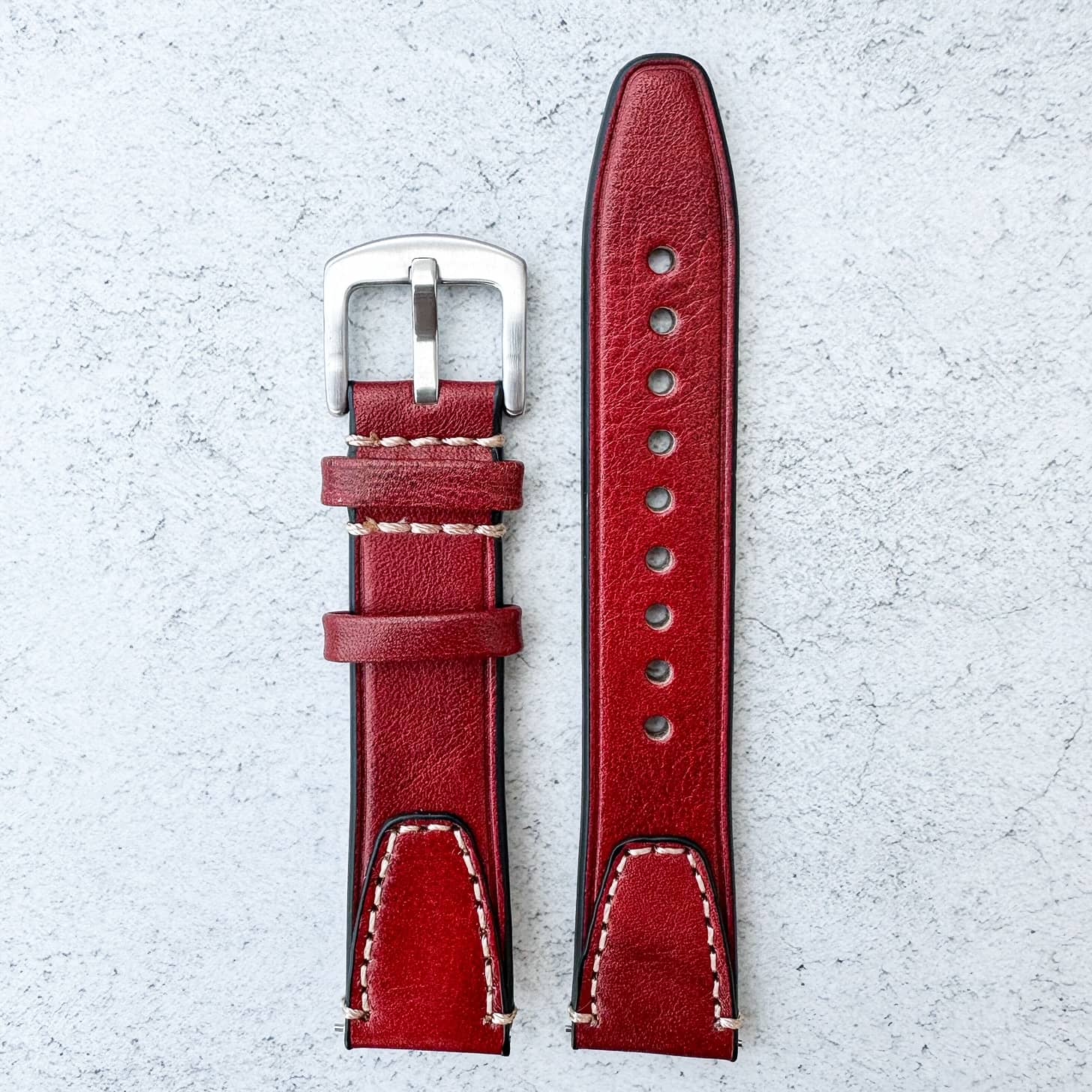 Genuine Leather Vintage Style Quick Release Watch Strap Red 4