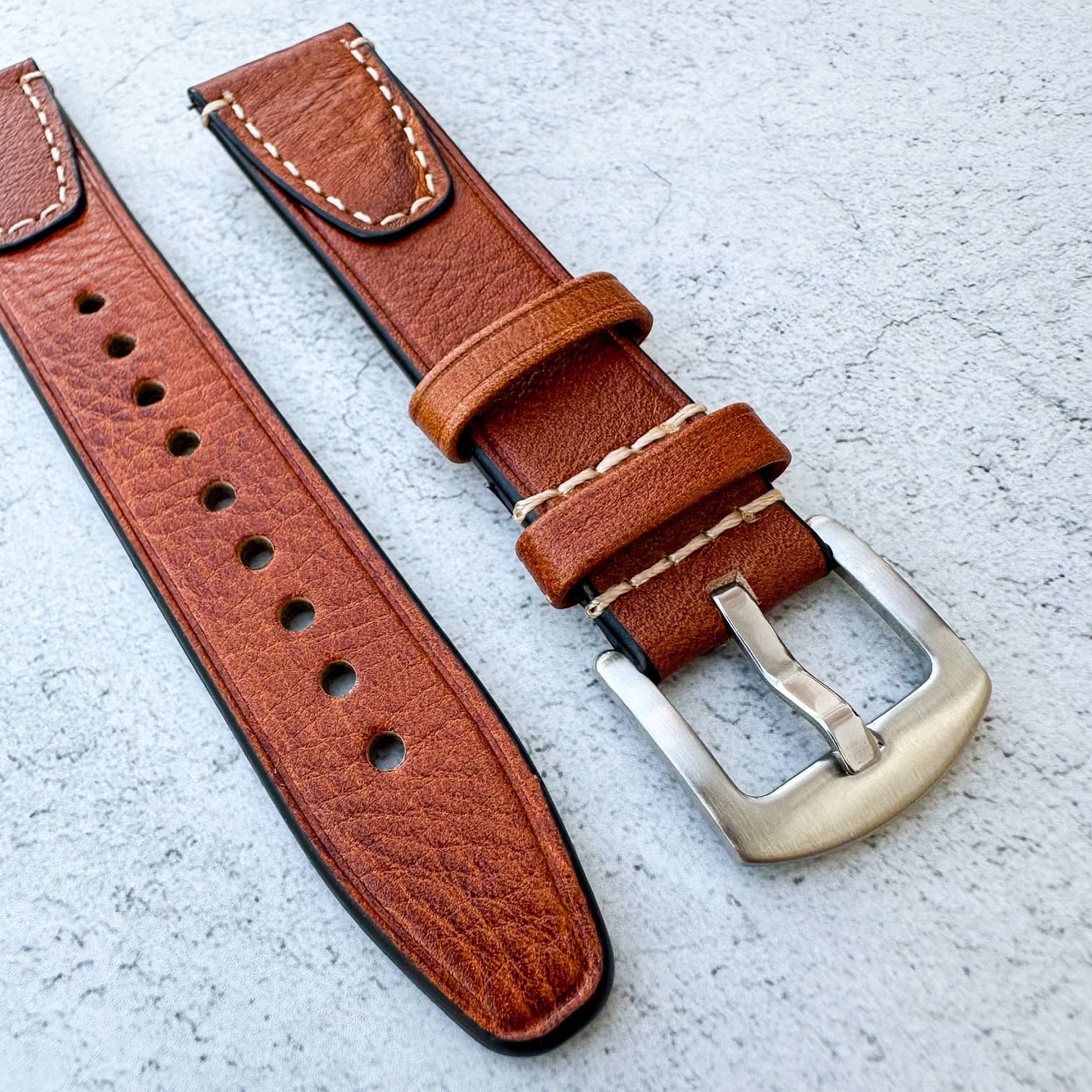 Genuine Leather Vintage Style Quick Release Watch Strap Red Brown 2