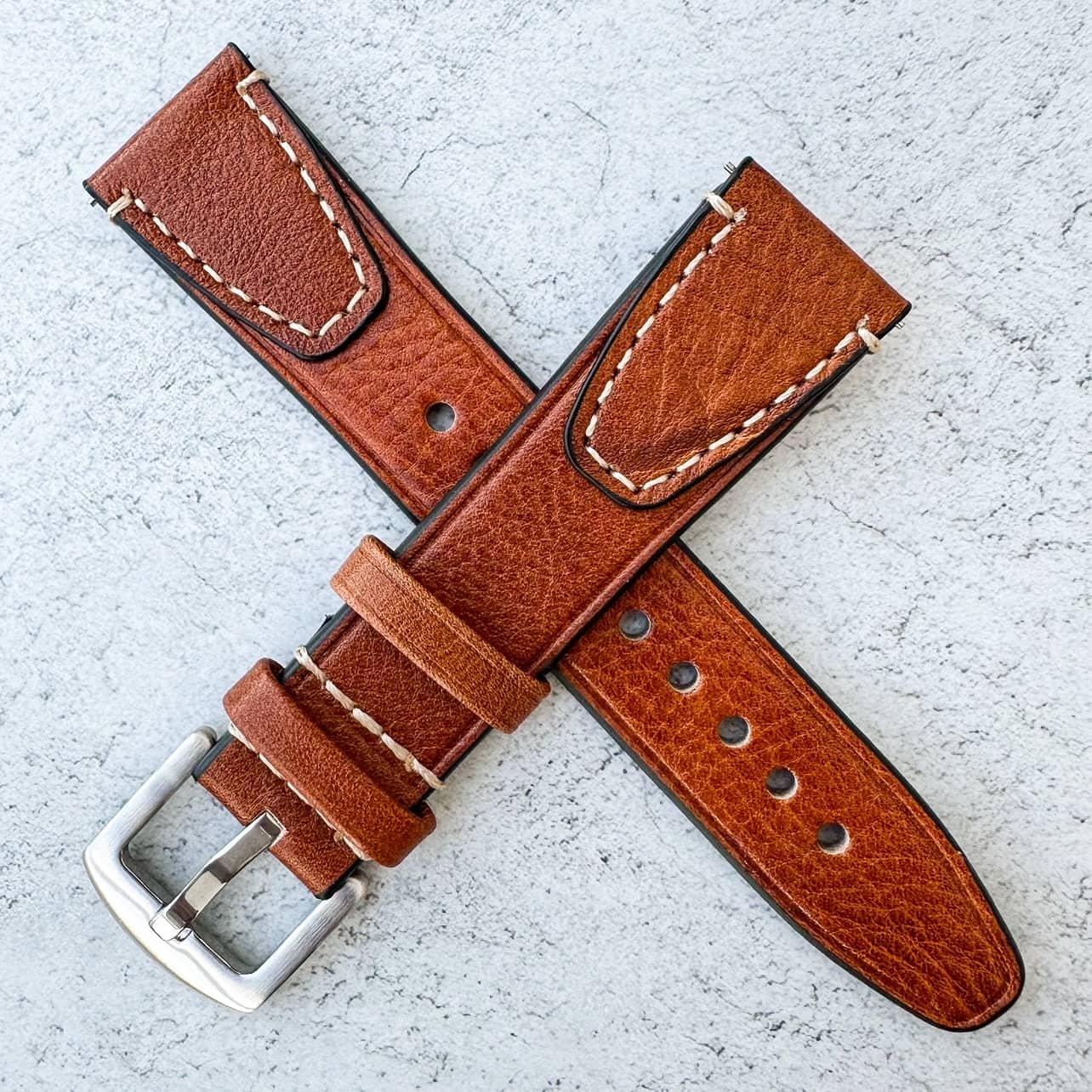 Genuine Leather Vintage Style Quick Release Watch Strap Red Brown 3