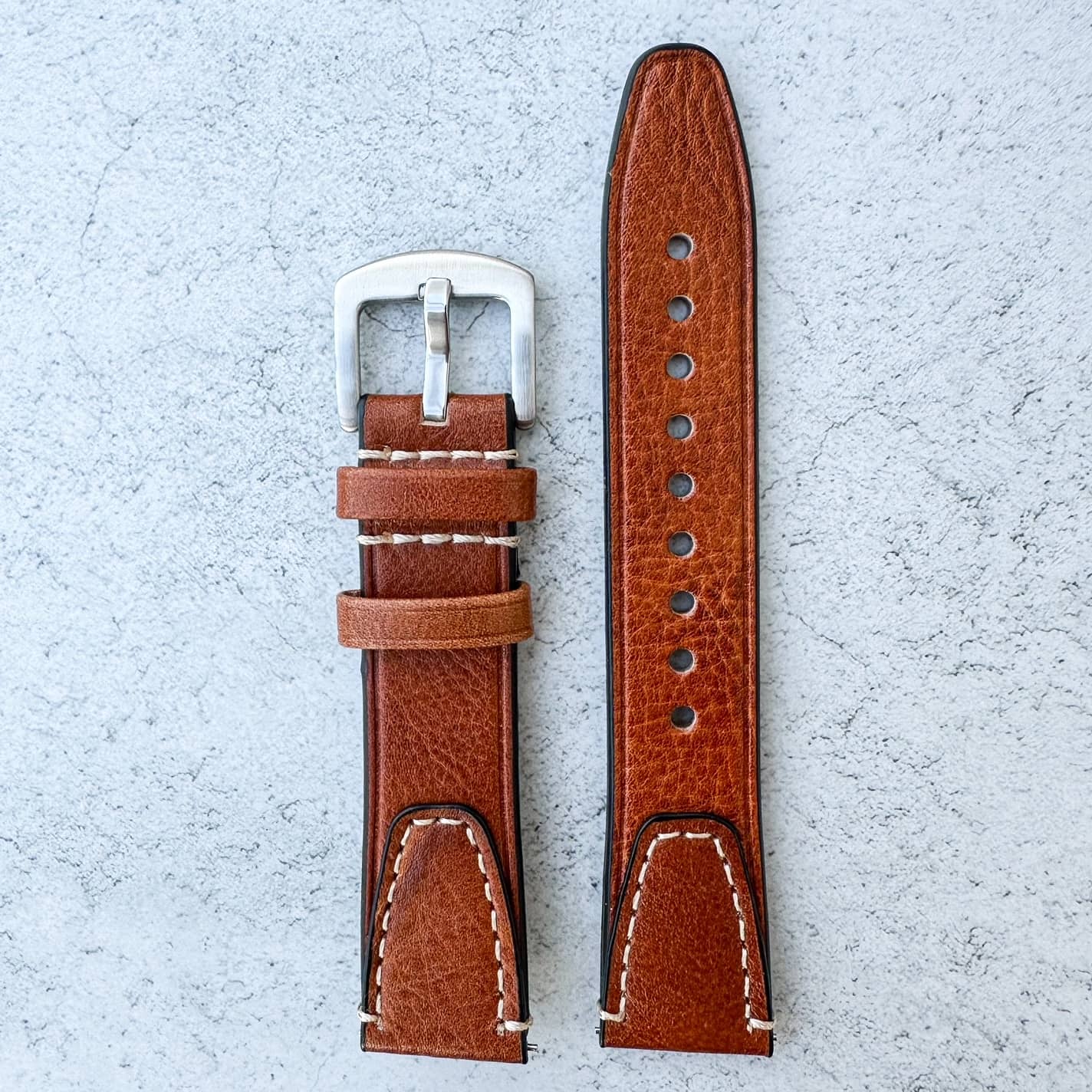 Genuine Leather Vintage Style Quick Release Watch Strap Red Brown 4