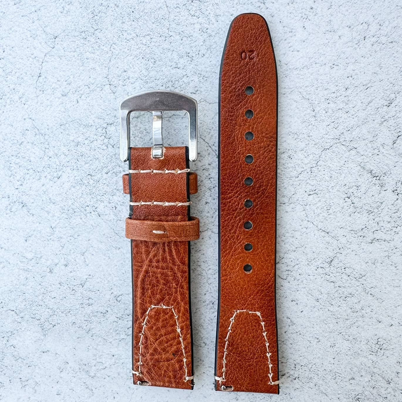 Genuine Leather Vintage Style Quick Release Watch Strap Red Brown 5
