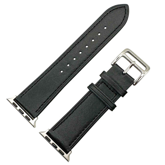 Genuine Leather Watch Band For Apple Watch With Stainless Steel Vintage Buckle In Carbon Black 1