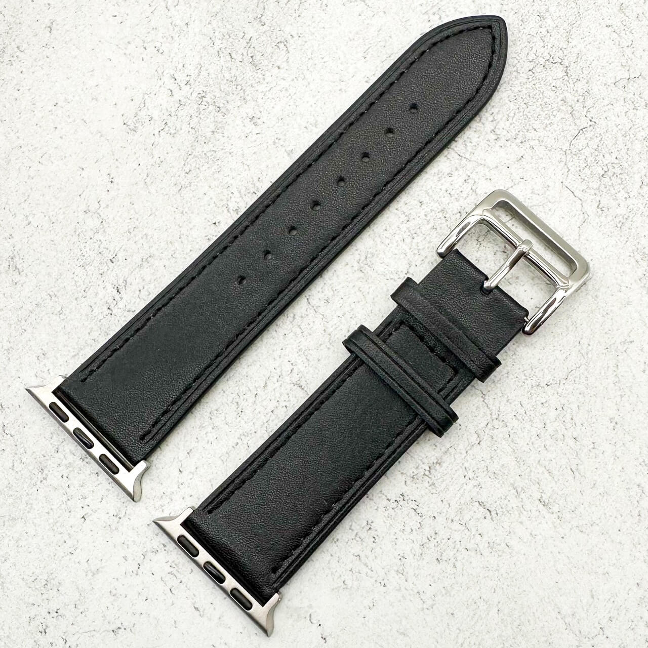 Genuine Leather Watch Band For Apple Watch With Stainless Steel Vintage Buckle In Carbon Black 4