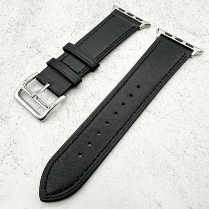 Genuine Leather Watch Band For Apple Watch With Stainless Steel Vintage Buckle In Carbon Black 2