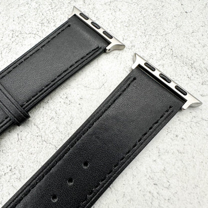 Genuine Leather Watch Band For Apple Watch With Stainless Steel Vintage Buckle In Carbon Black 3