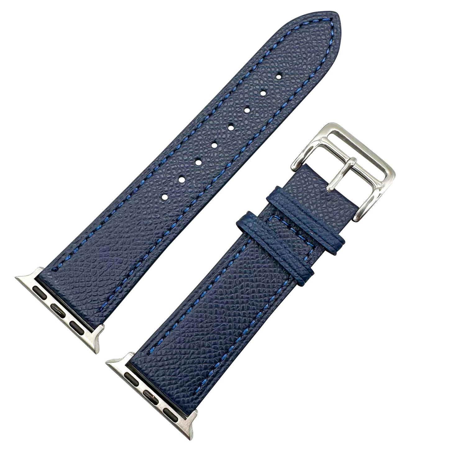 Genuine Leather Watch Band For Apple Watch With Stainless Steel Vintage Buckle In Ink Blue 1