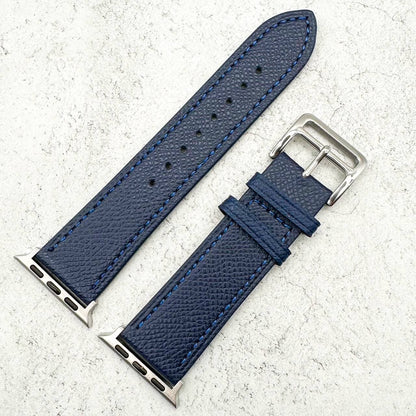 Genuine Leather Watch Band For Apple Watch With Stainless Steel Vintage Buckle In Ink Blue 4