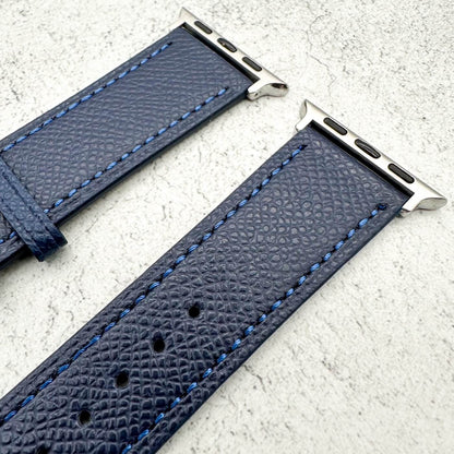 Genuine Leather Watch Band For Apple Watch With Stainless Steel Vintage Buckle In Ink Blue 3