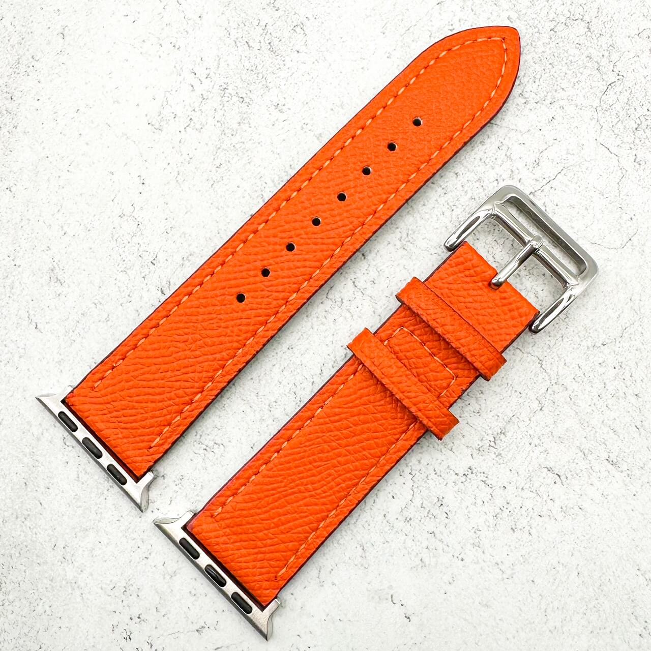 Genuine Leather Watch Band For Apple Watch With Stainless Steel Vintage Buckle In Orange 4