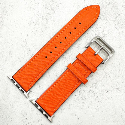 Genuine Leather Watch Band For Apple Watch With Stainless Steel Vintage Buckle In Orange 4