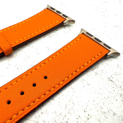 Genuine Leather Watch Band For Apple Watch With Stainless Steel Vintage Buckle In Orange 3