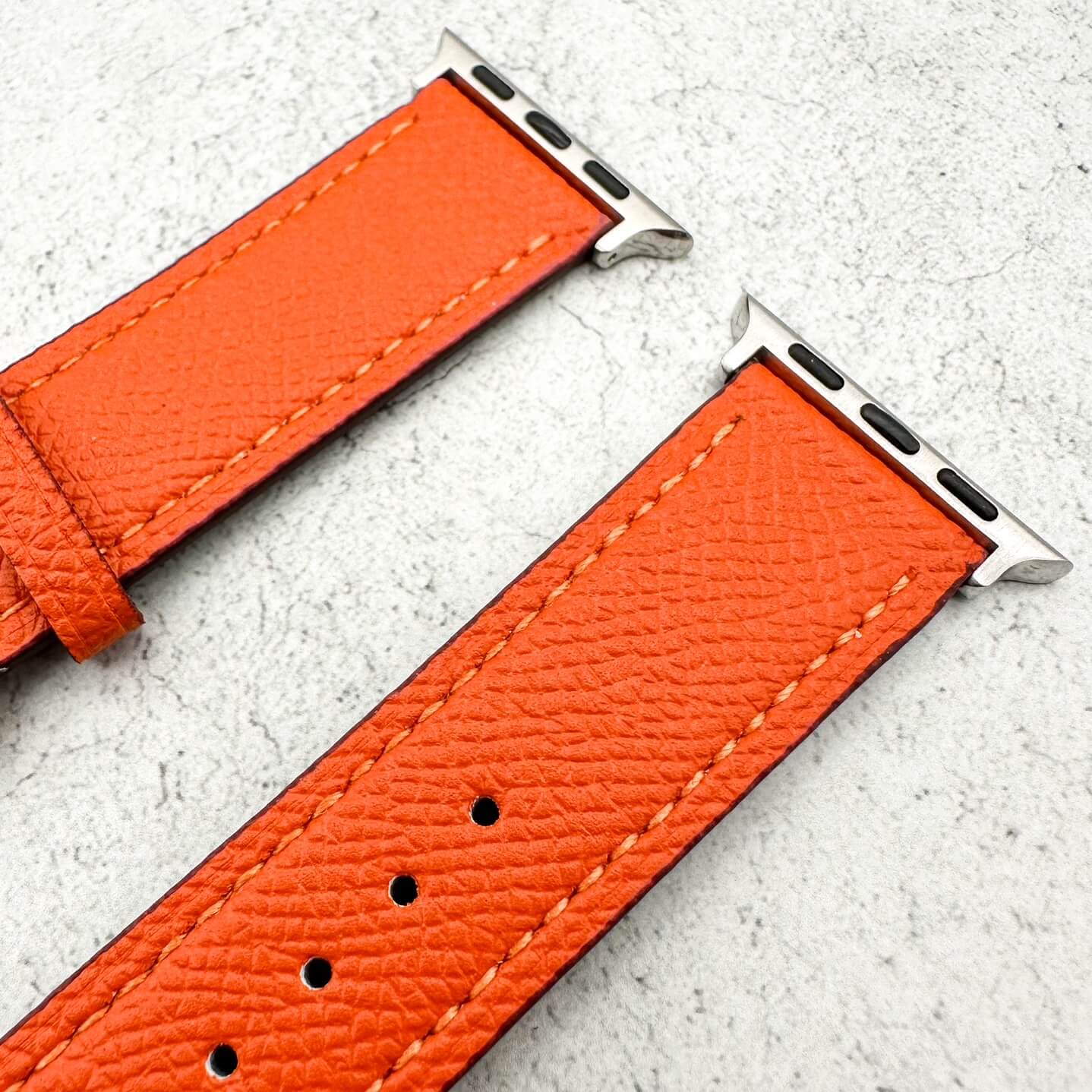 Genuine Leather Watch Band For Apple Watch With Stainless Steel Vintage Buckle In Orange 3
