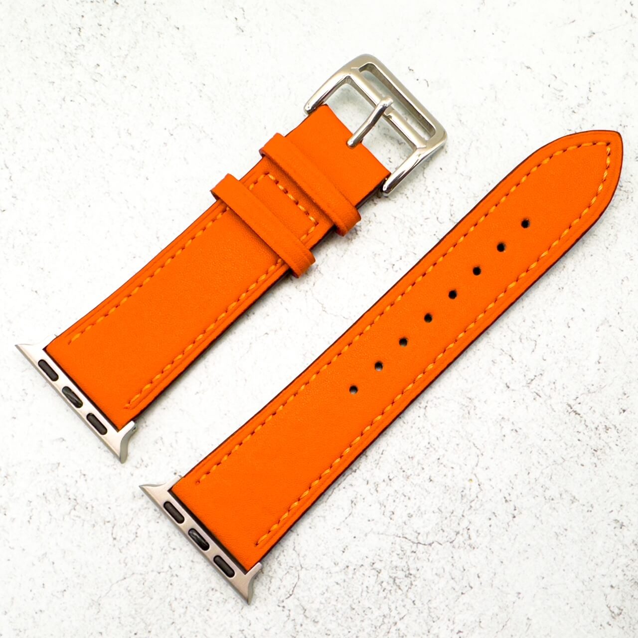 Genuine Leather Watch Band For Apple Watch With Stainless Steel Vintage Buckle In Orange 4