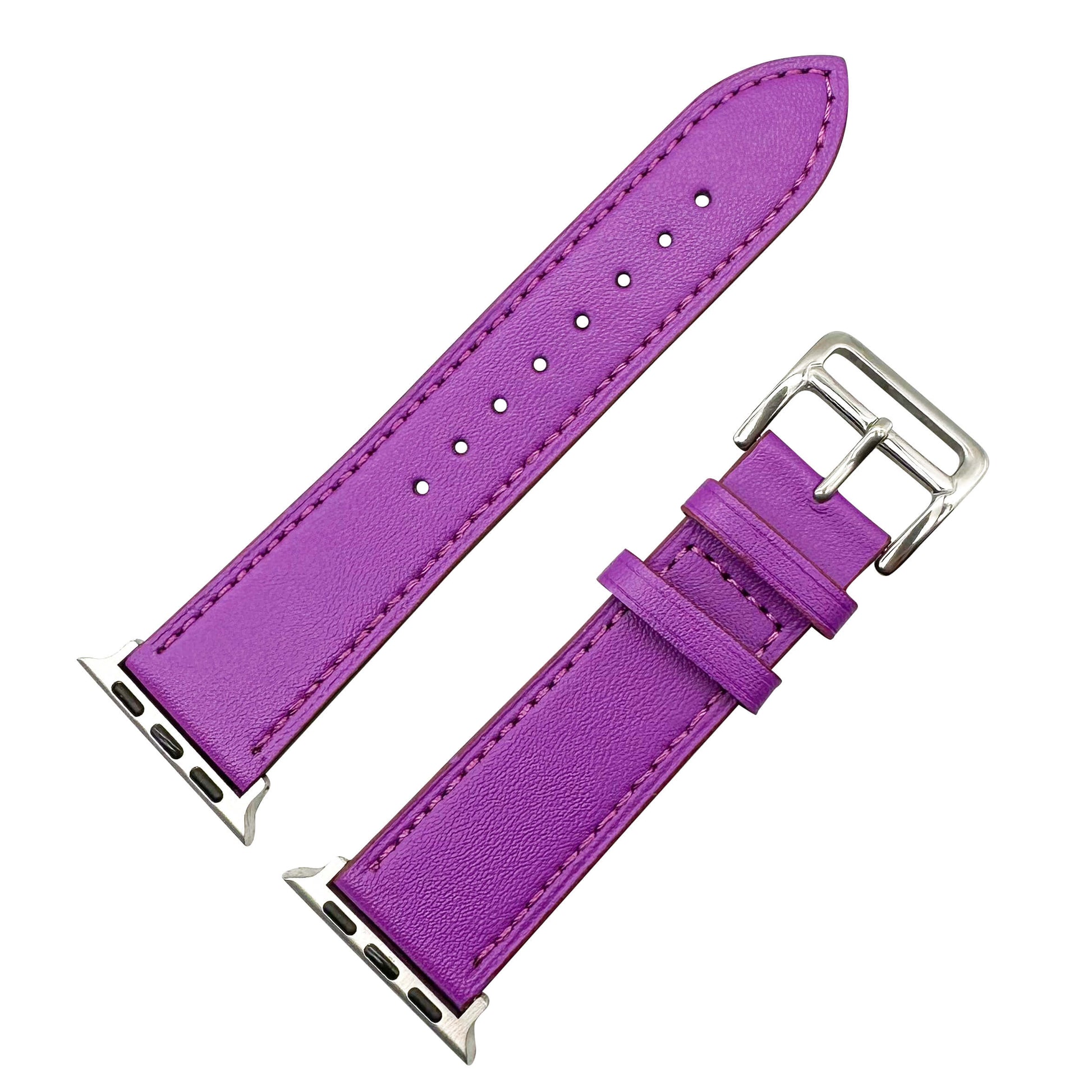 Genuine Leather Watch Band For Apple Watch With Stainless Steel Vintage Buckle In Purple 1