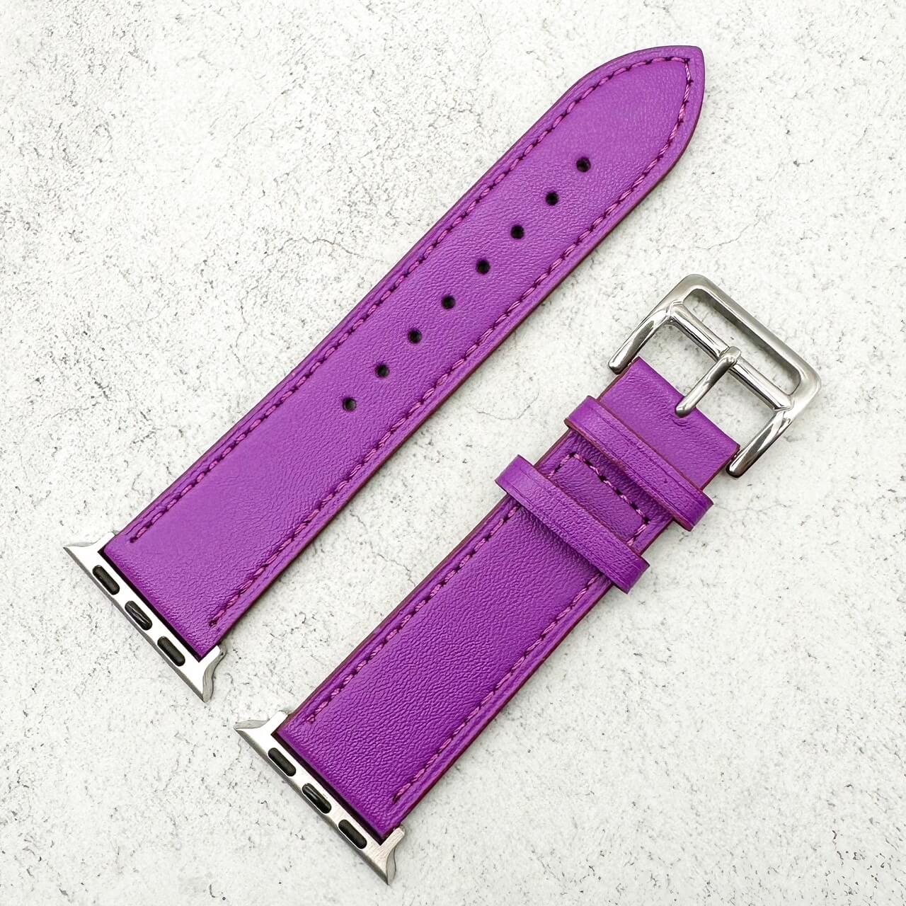 Genuine Leather Watch Band For Apple Watch With Stainless Steel Vintage Buckle In Purple 4