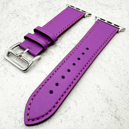 Genuine Leather Watch Band For Apple Watch With Stainless Steel Vintage Buckle In Purple 2