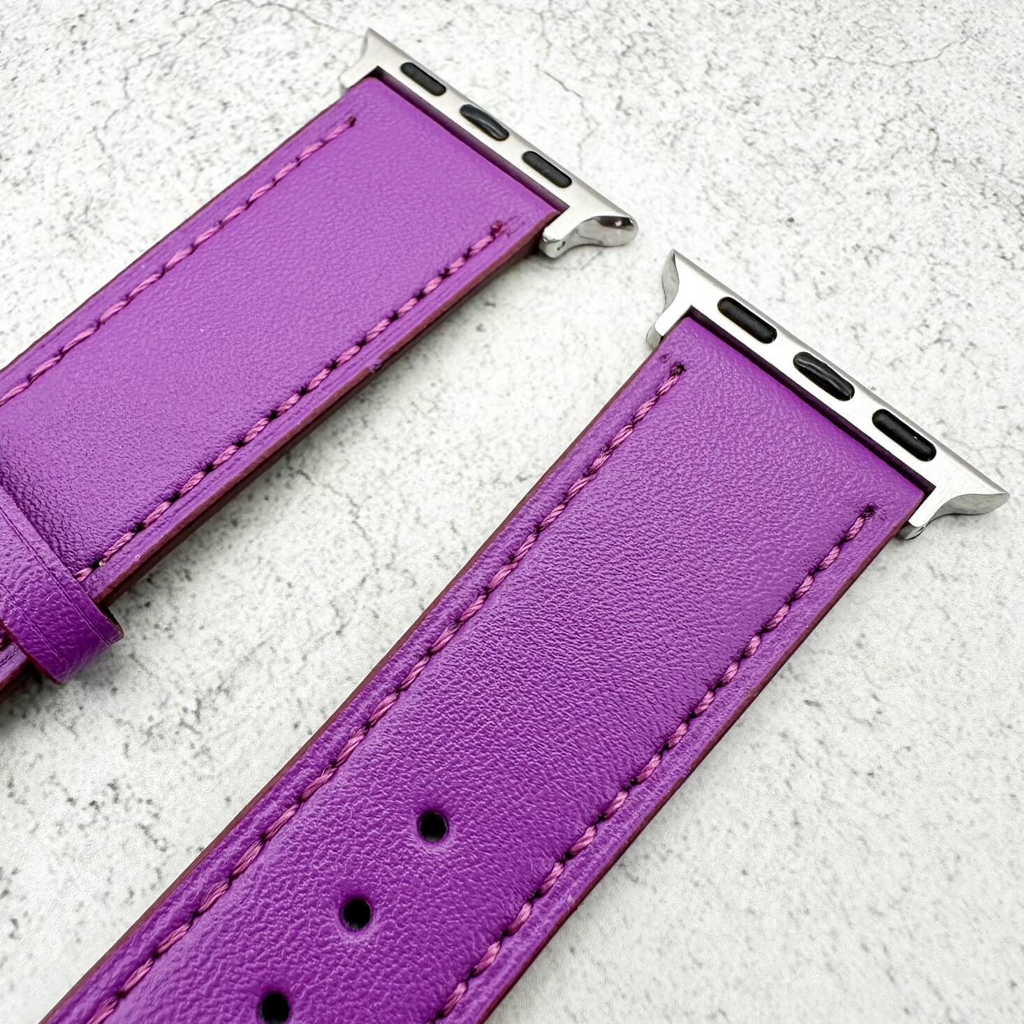 Genuine Leather Watch Band For Apple Watch With Stainless Steel Vintage Buckle In Purple 3