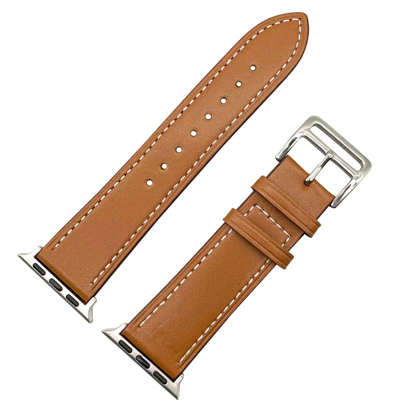 Genuine Leather Watch Band For Apple Watch With Stainless Steel Vintage Buckle In Tan Brown 1