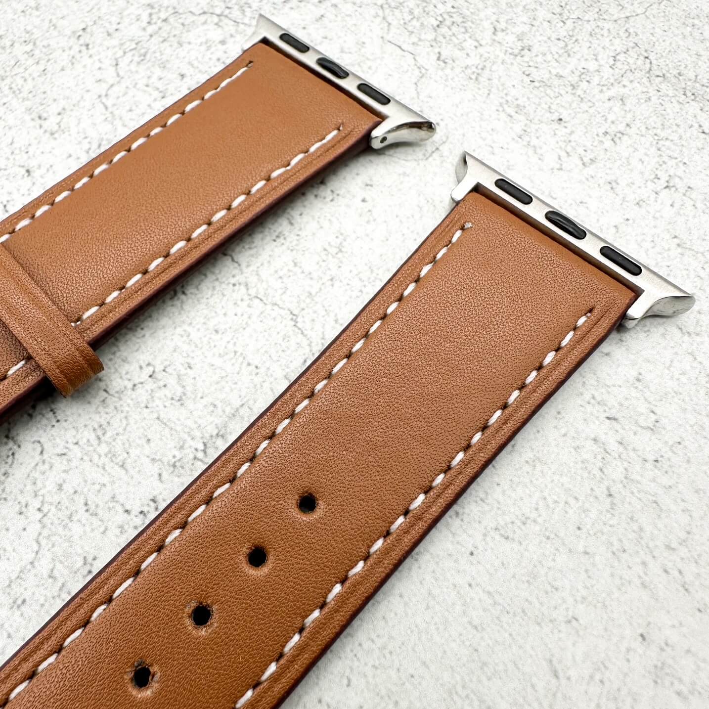 Genuine Leather Watch Band For Apple Watch With Stainless Steel Vintage Buckle In Tan Brown 3