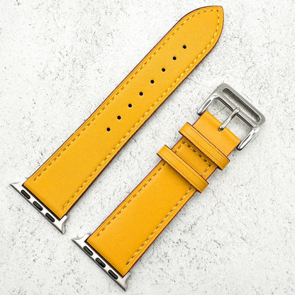 Genuine Leather Watch Band For Apple Watch With Stainless Steel Vintage Buckle In Amber Yellow 4