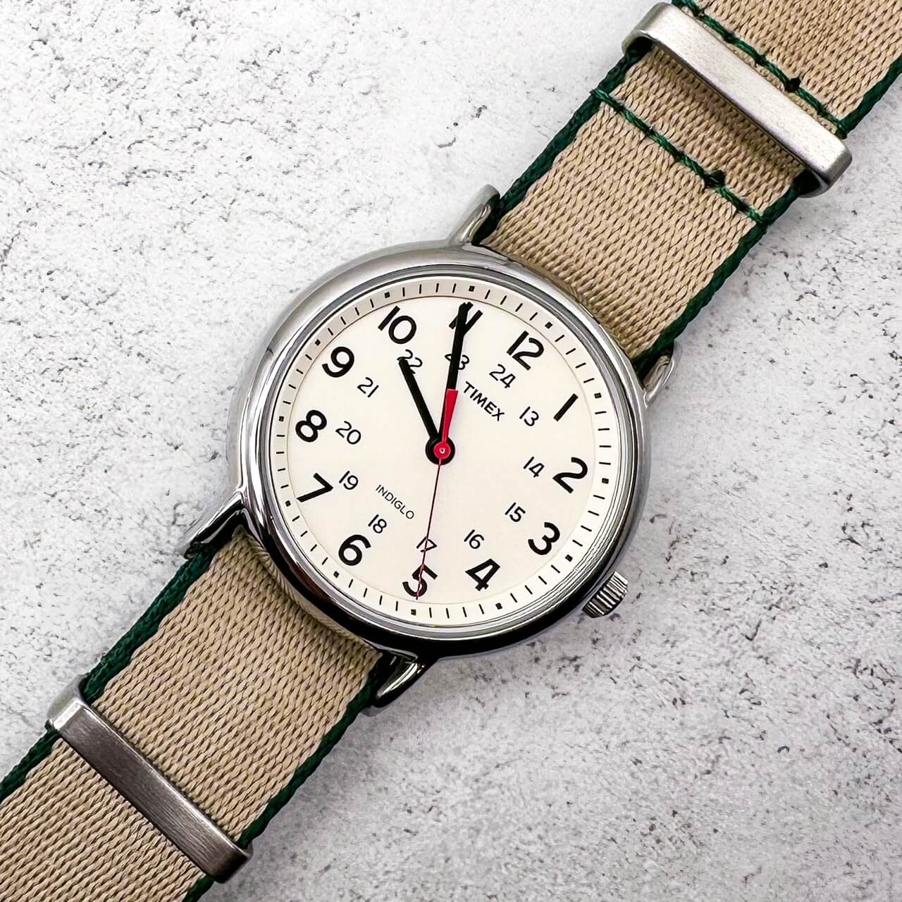 Herringbone NATO Watch Strap Beige Green 5