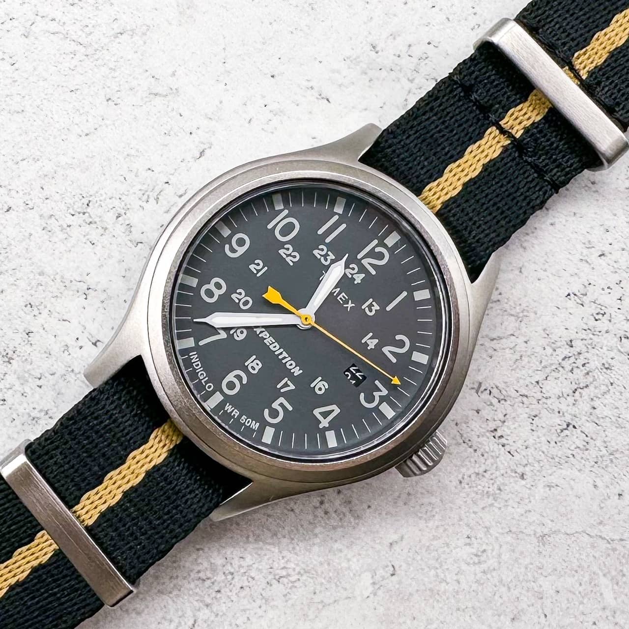 Herringbone NATO Watch Strap Black Gold 5