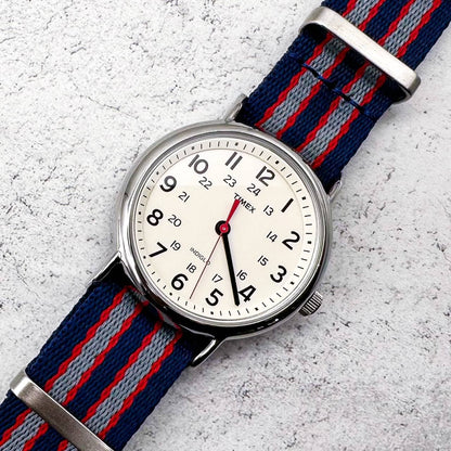 Herringbone NATO Watch Strap Blue Grey Red 5