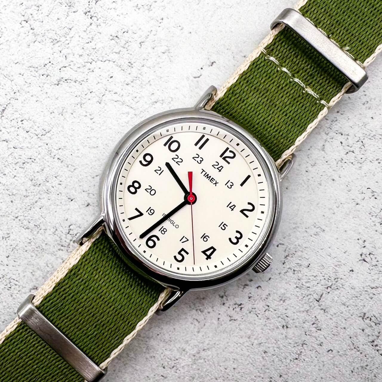 Herringbone NATO Watch Strap Green Beige 5