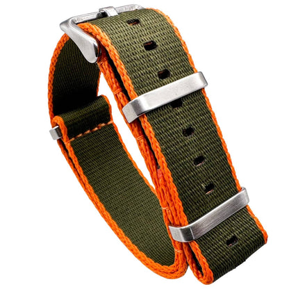 Herringbone NATO Watch Strap Green Orange 1