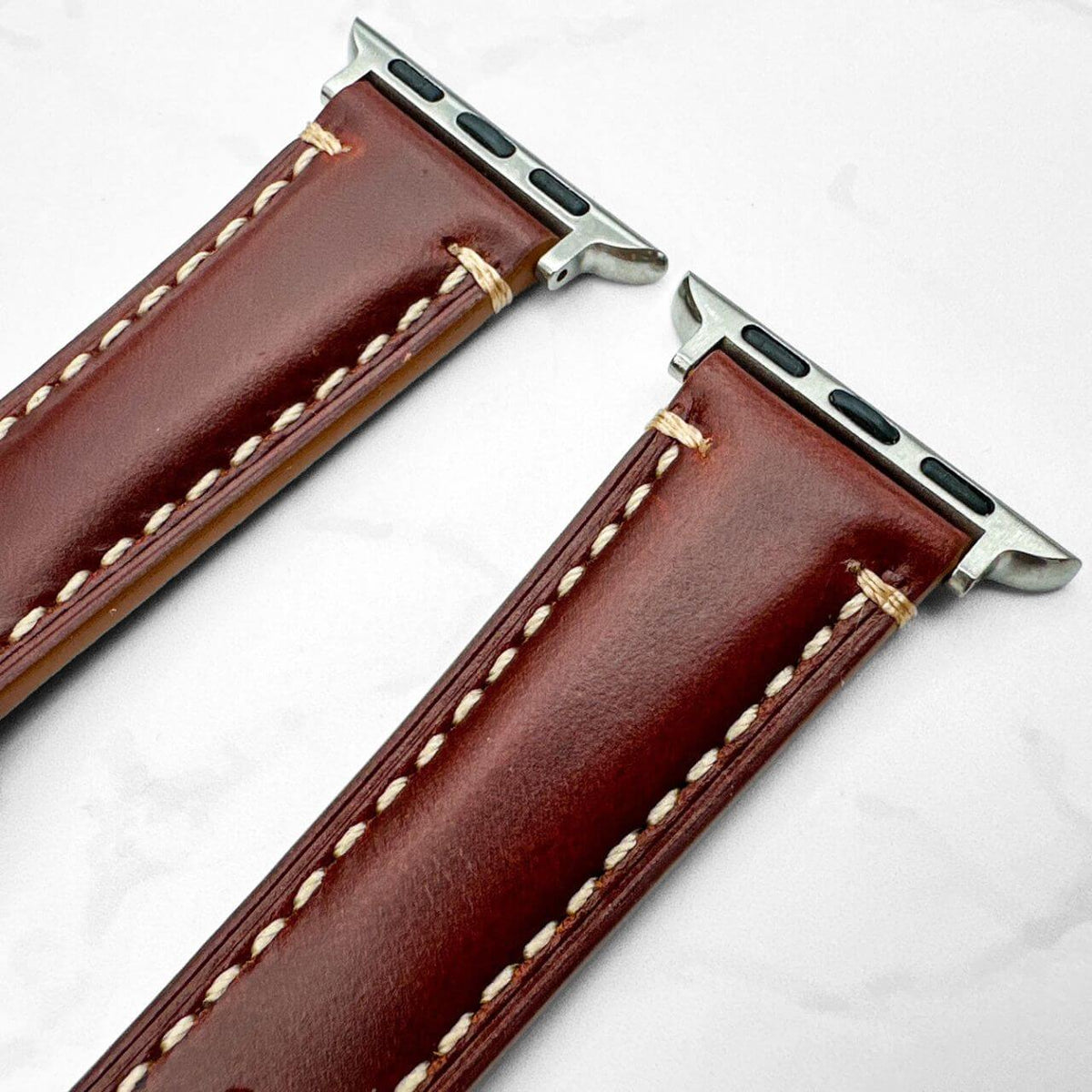 Italian Waxed Leather Watch Strap For Apple Watch In Red Brown 3