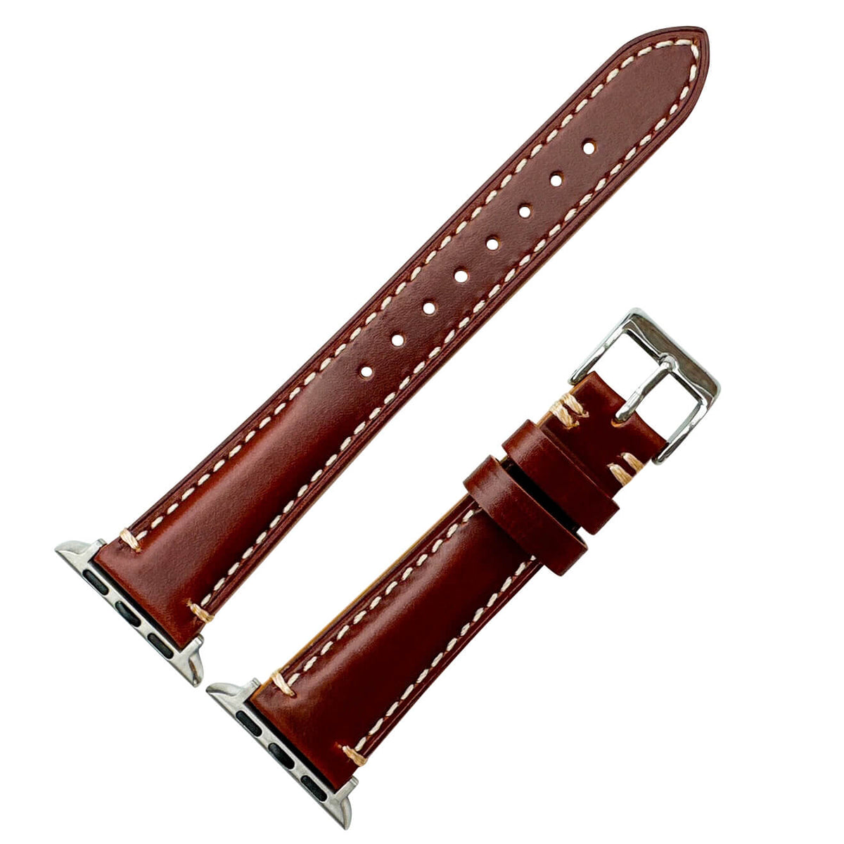 Italian Waxed Leather Watch Strap For Apple Watch In Red Brown The Thrifty Gentleman