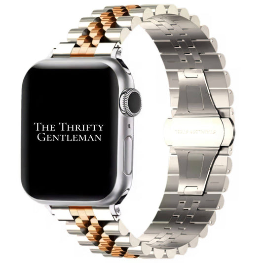 Jubilee Stainless Steel Metal Apple Watch Strap In Silver And Rose Gold The Thrifty Gentleman