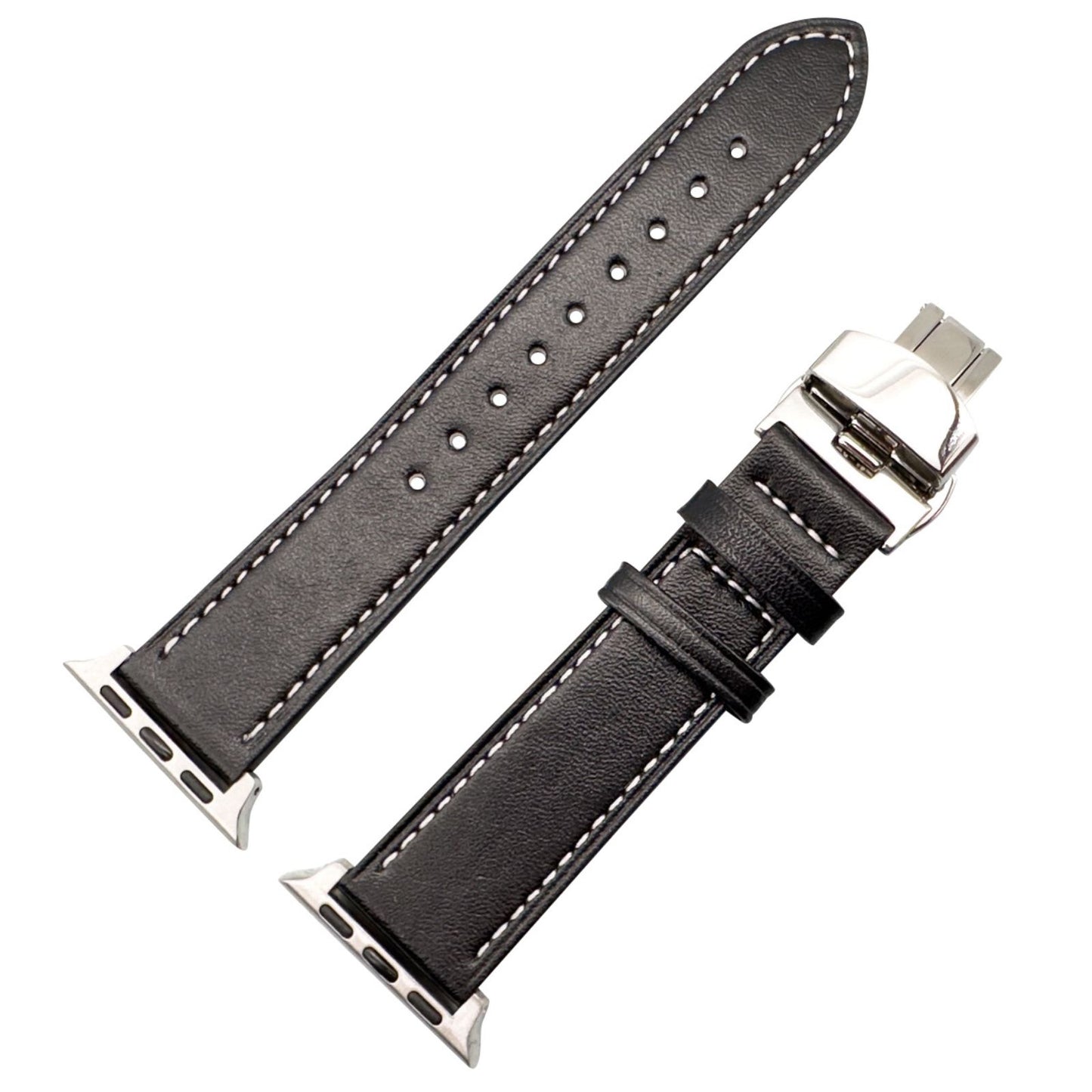 Leather Apple Watch Strap In Black With Butterfly Clasp 1