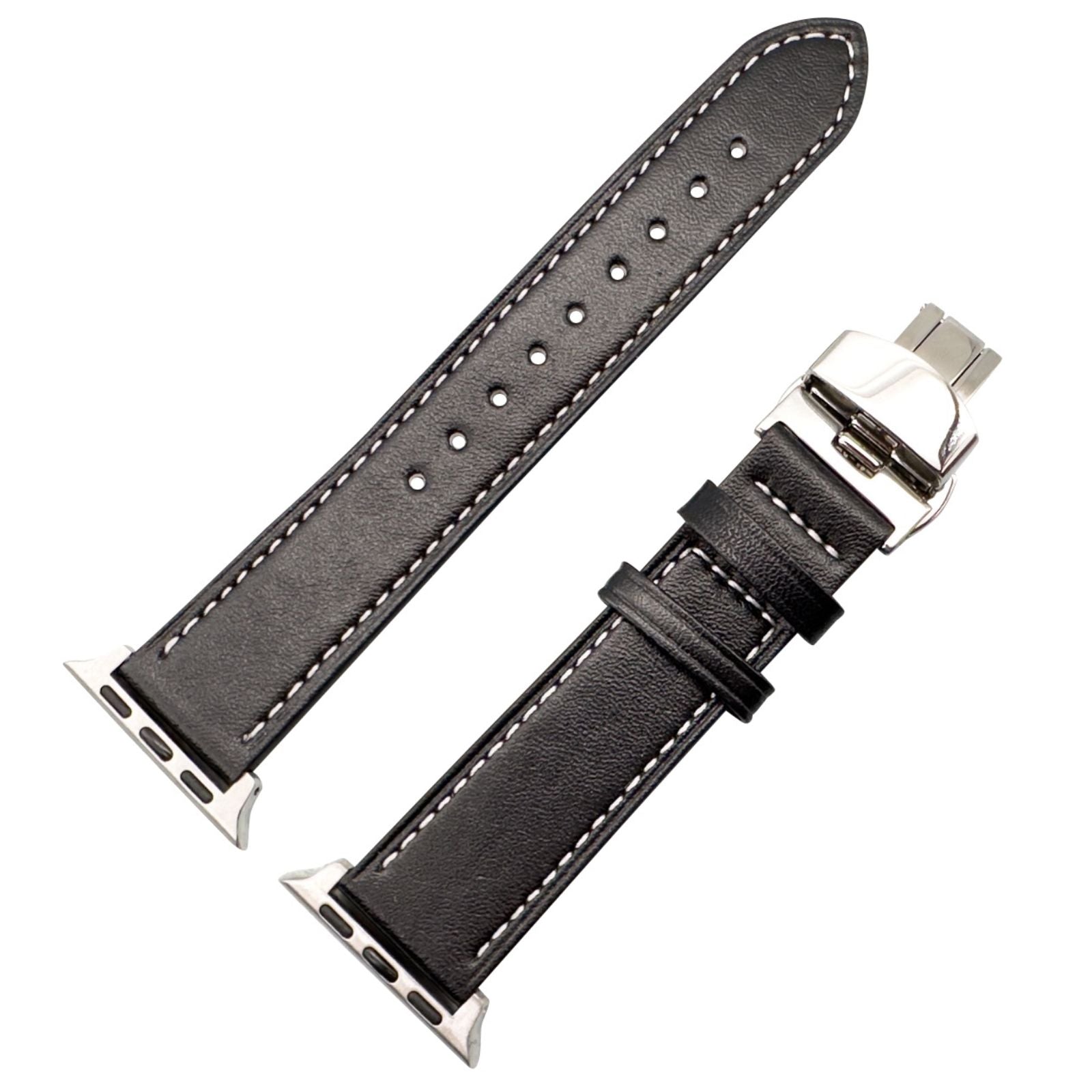 Leather Apple Watch Strap In Black With Butterfly Clasp 1