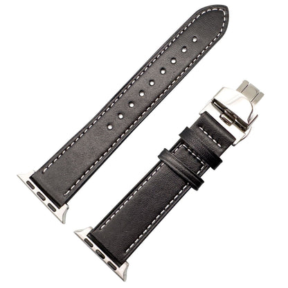 Leather Apple Watch Strap In Black With Butterfly Clasp 1